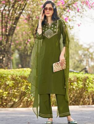 Women Ethnic Motifs Embroidered Kurta with Palazzo & Dupatta 1