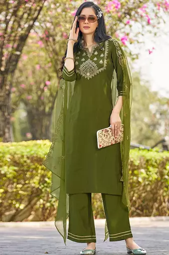 Women Ethnic Motifs Embroidered Kurta with Palazzo & Dupatta