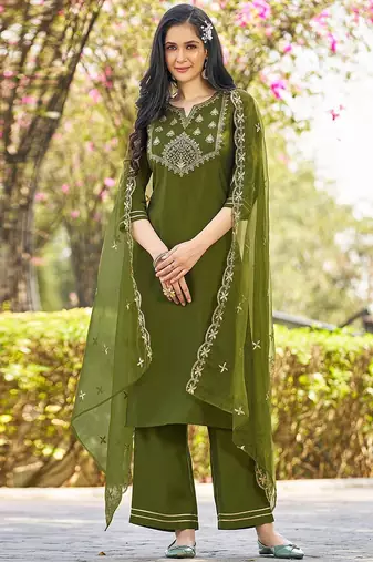 Women Ethnic Motifs Embroidered Kurta with Palazzo & Dupatta
