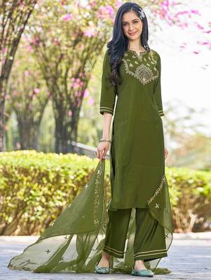 Women Ethnic Motifs Embroidered Kurta with Palazzo & Dupatta 5