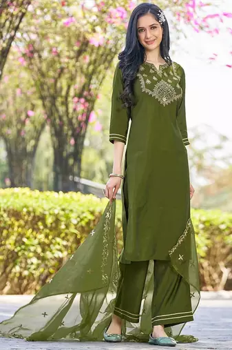 Women Ethnic Motifs Embroidered Kurta with Palazzo & Dupatta