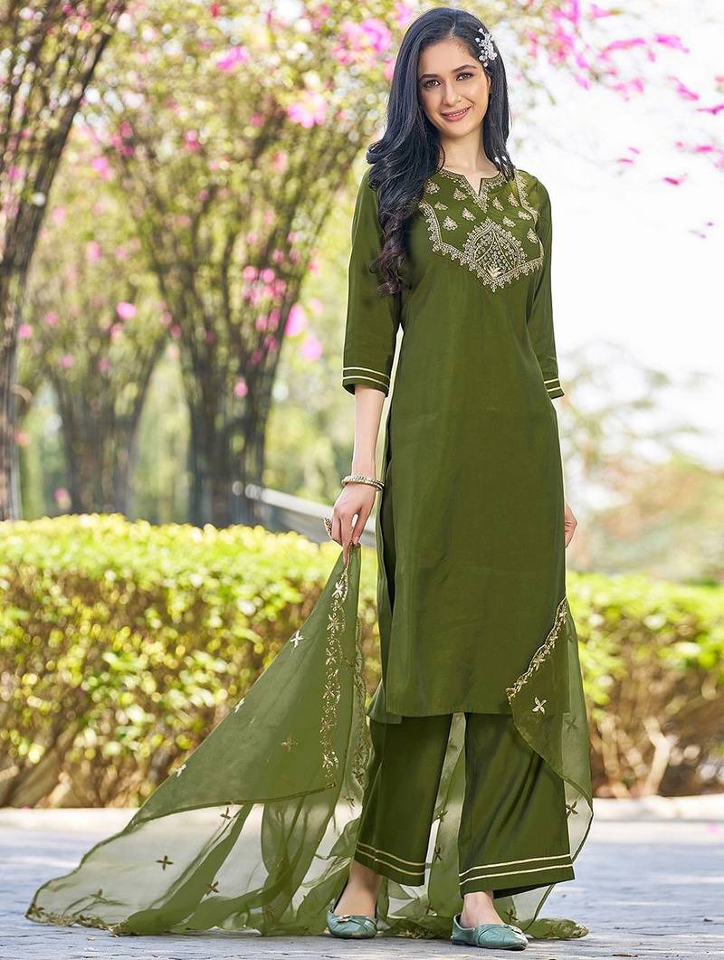 Women Ethnic Motifs Embroidered Kurta with Palazzo & Dupatta