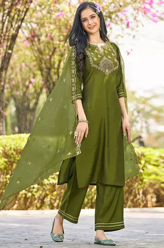 Women Ethnic Motifs Embroidered Kurta with Palazzo & Dupatta