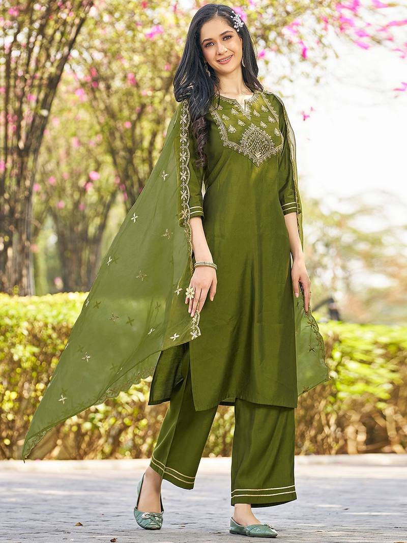 Women Ethnic Motifs Embroidered Kurta with Palazzo & Dupatta