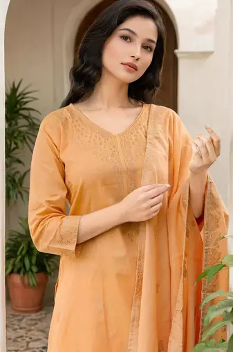 Women Pure Cotton Woven Design Straight Kurta Trousers With Dupatta