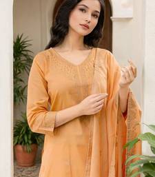 Women Pure Cotton Woven Design Straight Kurta Trousers With Dupatta