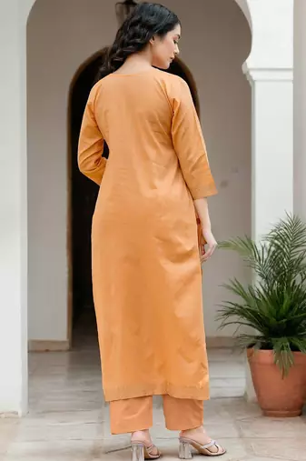 Women Pure Cotton Woven Design Straight Kurta Trousers With Dupatta