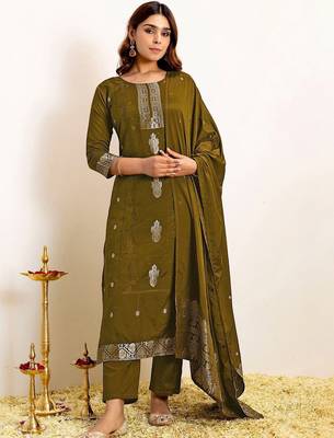 Women Ethnic Motifs Embroidered Regular Kurta with Trousers & With Dupatta 1