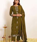 Women Ethnic Motifs Embroidered Regular Kurta with Trousers & With Dupatta
