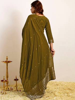 Women Ethnic Motifs Embroidered Regular Kurta with Trousers & With Dupatta 2