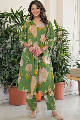 Printed Green Viscose Rayon Co Ords for Women