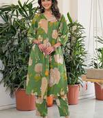 Printed Green Viscose Rayon Co Ords for Women
