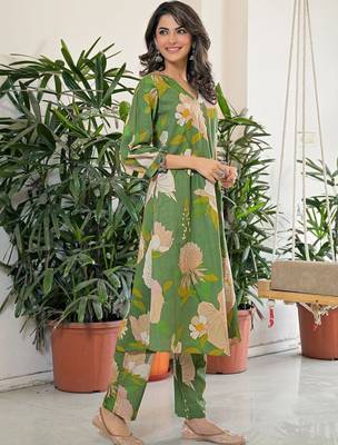 Printed Green Viscose Rayon Co Ords for Women 3