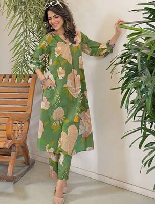 Printed Green Viscose Rayon Co Ords for Women 5