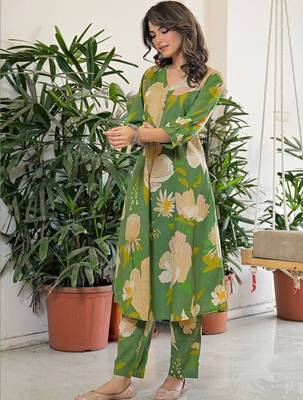 Printed Green Viscose Rayon Co Ords for Women 6