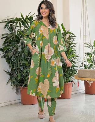 Printed Green Viscose Rayon Co Ords for Women 7