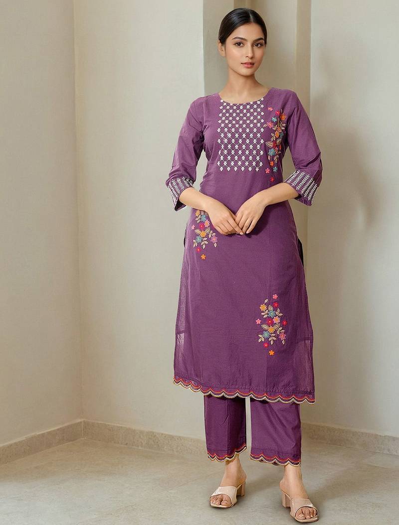 Women Embroidered Straight Kurta Trousers With Dupatta