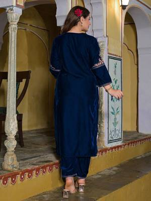 Women Ethnic Motifs Embroidered Regular Thread Work Velvet Kurta with Trousers & With Dupatta 3