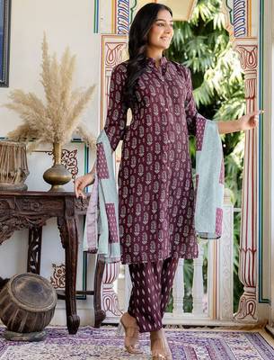 Women Ethnic Motifs Printed Regular Kurta with Trousers & Dupatta 4