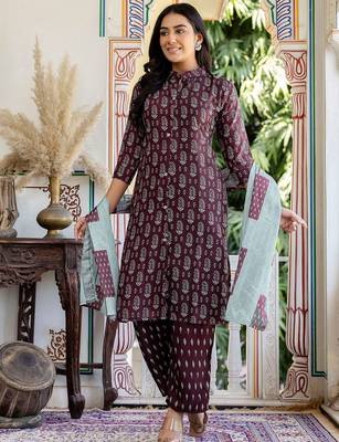 Women Ethnic Motifs Printed Regular Kurta with Trousers & Dupatta 5