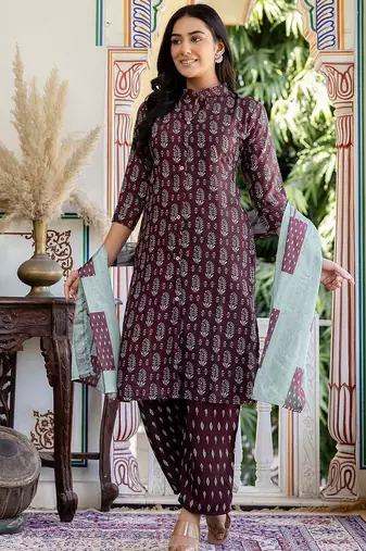 Women Ethnic Motifs Printed Regular Kurta with Trousers & Dupatta