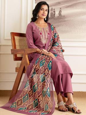 Women Embroidered Regular Sequinned Straight Kurta with Trousers & With Dupatta 1