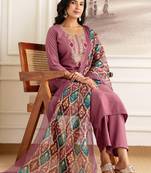 Women Embroidered Regular Sequinned Straight Kurta with Trousers & With Dupatta