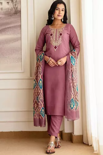 Women Embroidered Regular Sequinned Straight Kurta with Trousers & With Dupatta