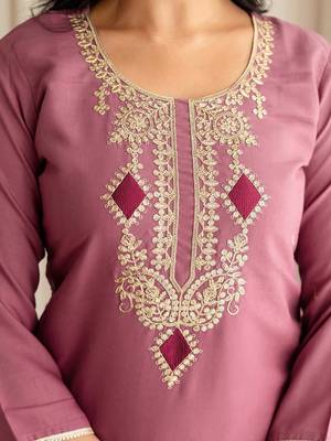 Women Embroidered Regular Sequinned Straight Kurta with Trousers & With Dupatta 3