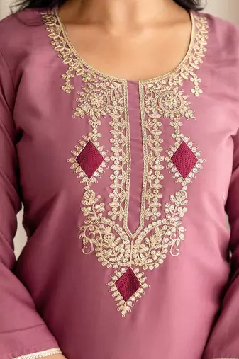 Women Embroidered Regular Sequinned Straight Kurta with Trousers & With Dupatta