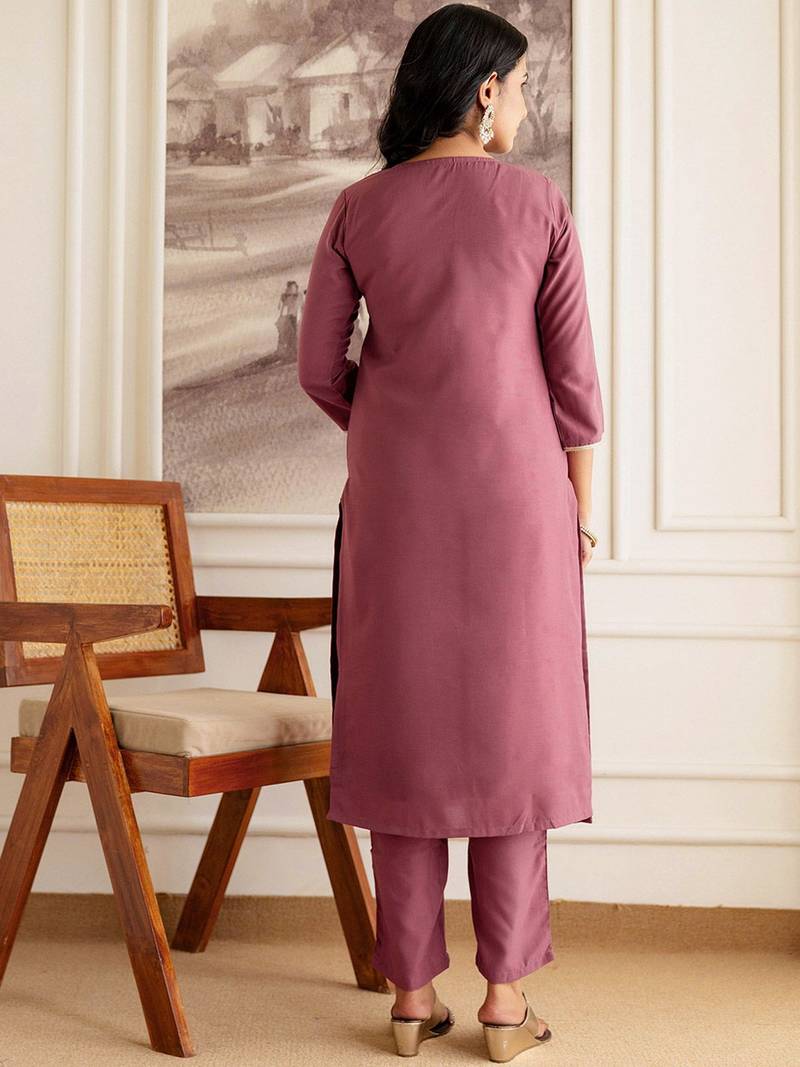 Women Embroidered Regular Sequinned Straight Kurta with Trousers & With Dupatta