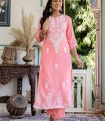 Chikankari Embroidered Chikankari Embroidery Cotton Blend Co Ords for Women