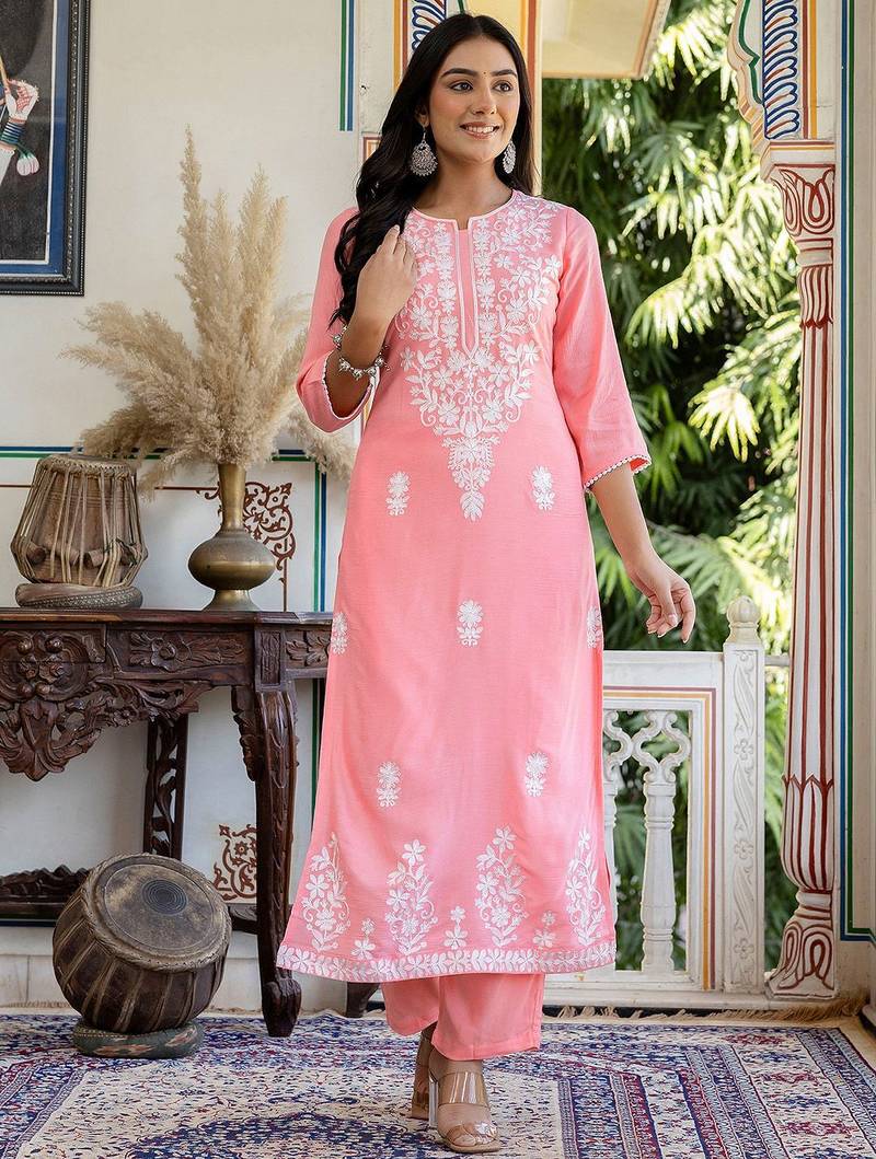 Chikankari Embroidered Chikankari Embroidery Cotton Blend Co Ords for Women