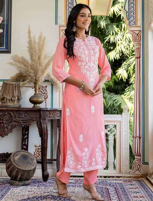 Chikankari Embroidered Chikankari Embroidery Cotton Blend Co Ords for Women 3