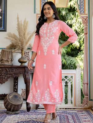 Chikankari Embroidered Chikankari Embroidery Cotton Blend Co Ords for Women 4