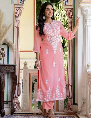 Chikankari Embroidered Chikankari Embroidery Cotton Blend Co Ords for Women 6