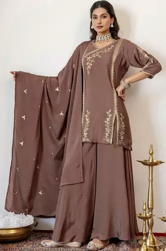Women Ethnic Motifs Embroidered Regular Thread Work Kurta With Sharara & Dupatta