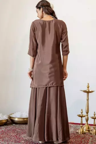 Women Ethnic Motifs Embroidered Regular Thread Work Kurta With Sharara & Dupatta