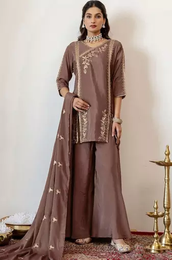 Women Ethnic Motifs Embroidered Regular Thread Work Kurta With Sharara & Dupatta