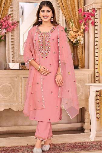 Women Floral Embroidered Regular Thread Work Kurta with Trousers & With Dupatta