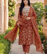 Women Ethnic Motifs Printed Regular Thread Work Kurta with Trousers & With Dupatta