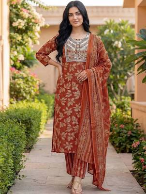 Women Ethnic Motifs Printed Regular Thread Work Kurta with Trousers & With Dupatta 5
