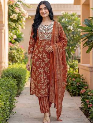 Women Ethnic Motifs Printed Regular Thread Work Kurta with Trousers & With Dupatta 6