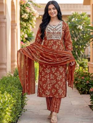Women Ethnic Motifs Printed Regular Thread Work Kurta with Trousers & With Dupatta 7