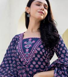 Floral Printed Notch Neck Sequinned Straight Kurta With Trouser & Dupatta