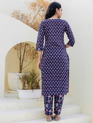 Floral Printed Notch Neck Sequinned Straight Kurta With Trouser & Dupatta 5