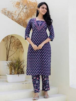 Floral Printed Notch Neck Sequinned Straight Kurta With Trouser & Dupatta 6