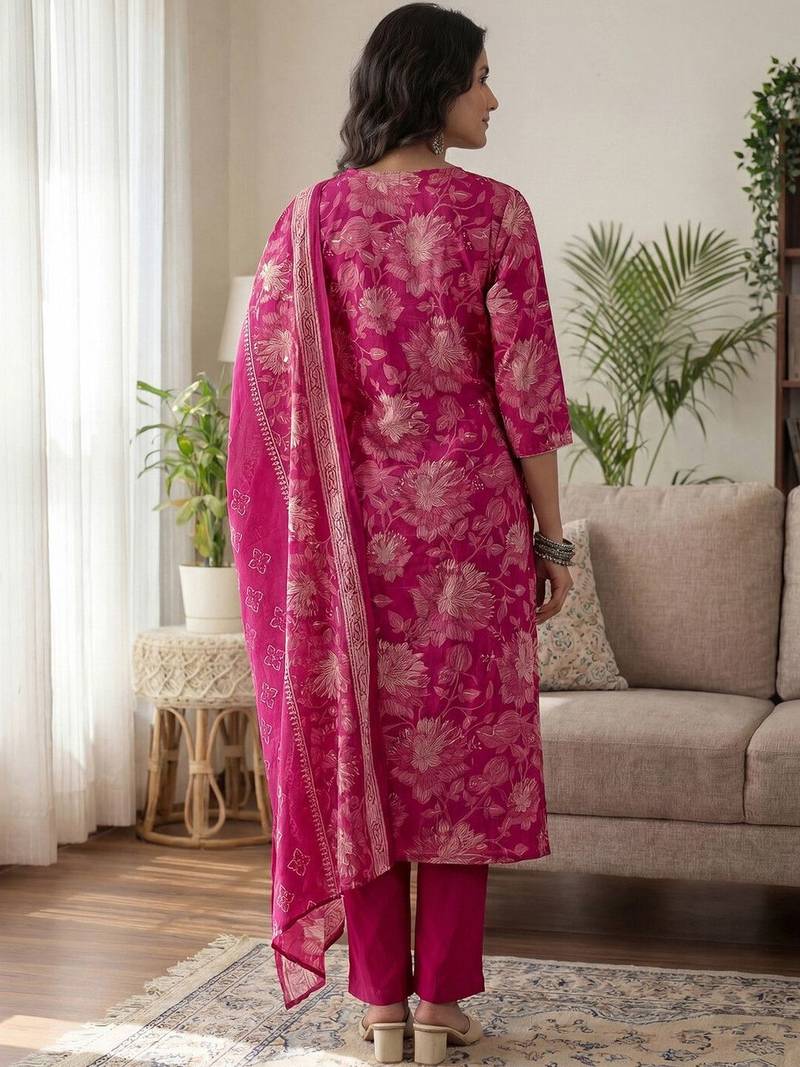 Women Floral Printed Regular Gotta Patti Kurta with Trousers & With Dupatta