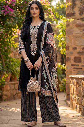 Women Ethnic Motifs Embroidered Regular Thread Work Kurta with Palazzos & With Dupatta