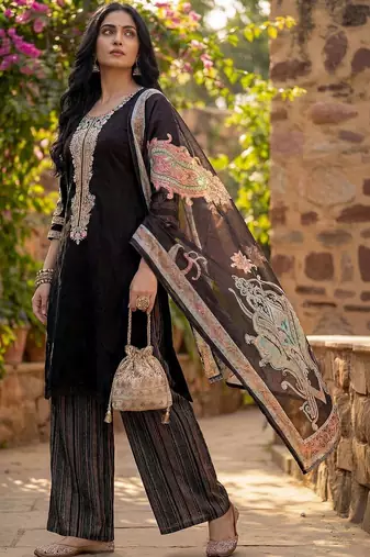 Women Ethnic Motifs Embroidered Regular Thread Work Kurta with Palazzos & With Dupatta